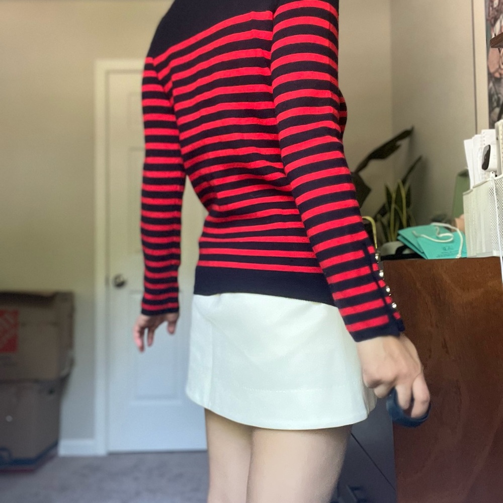 Sandro Red and Black Striped Sweater